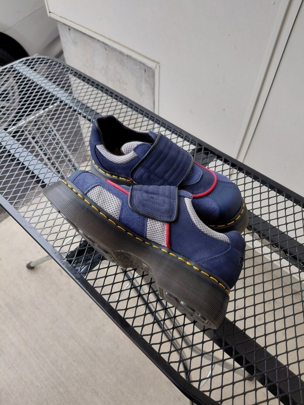 Dr. Martens Buzz Strap Mixed Material Platform Shoes Midnight Blue Grey Women 8 - Picture 2 of 6